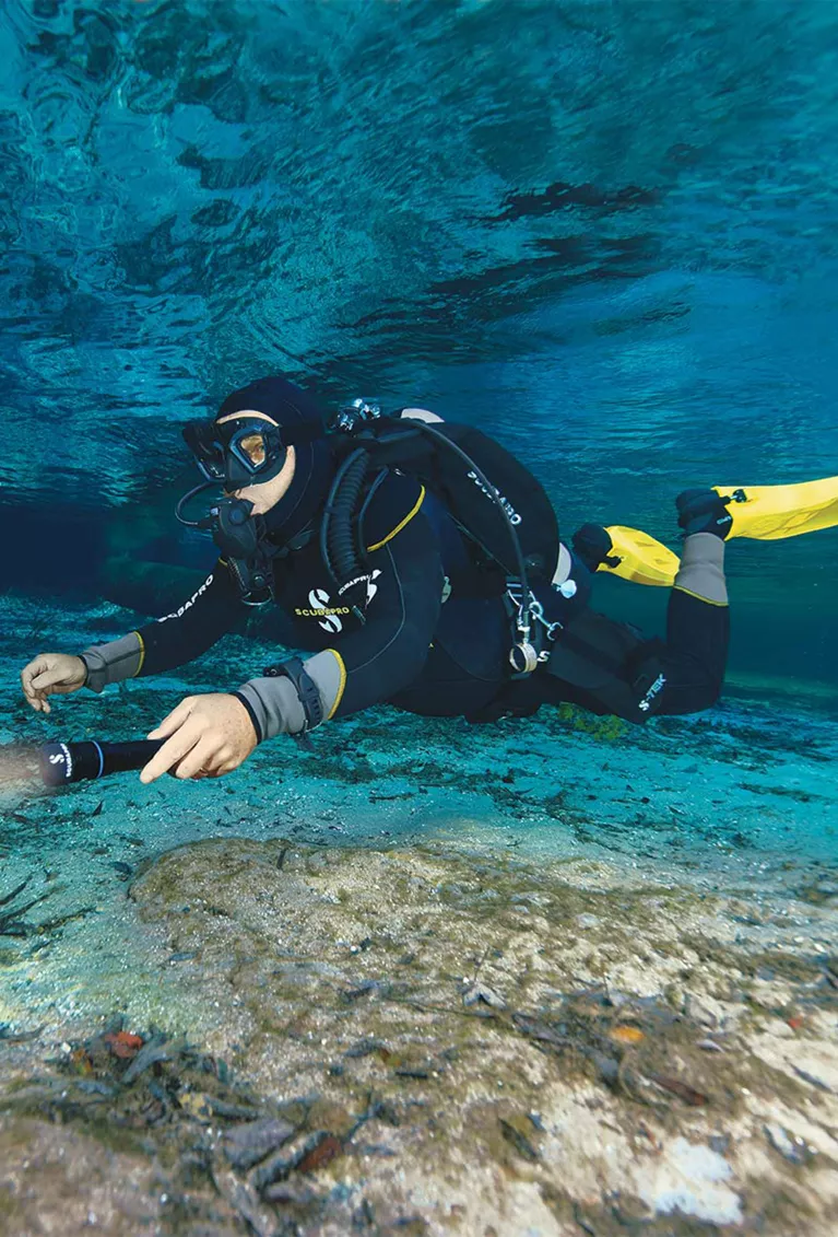 scuba diver in technical diving gear