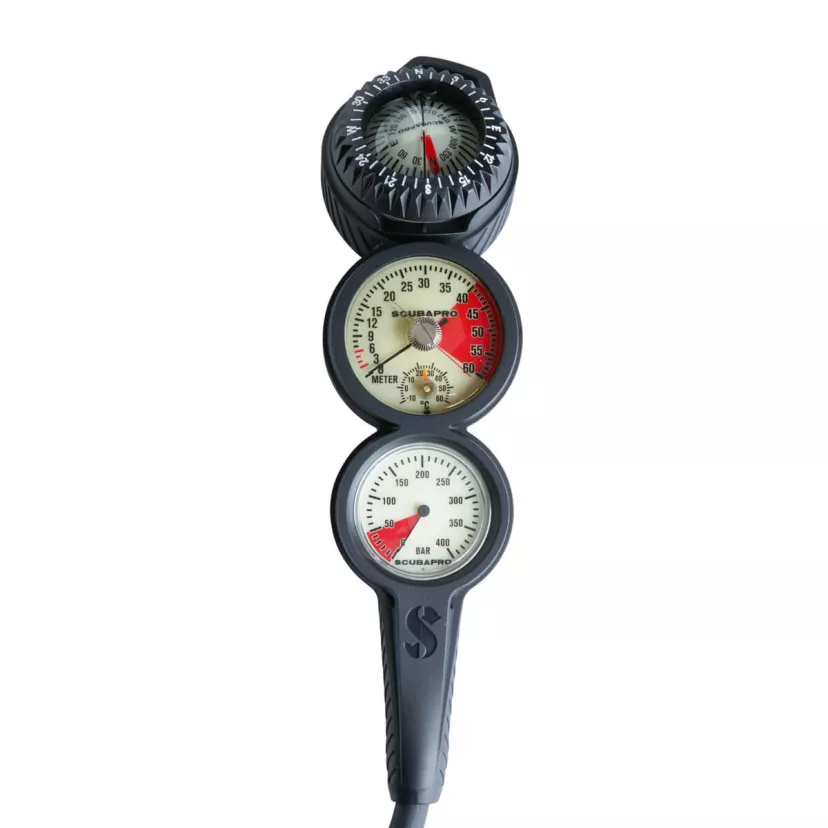 3-Gauge In-line Dive Console w/ FS-2 Compass, Pgbar Dgm